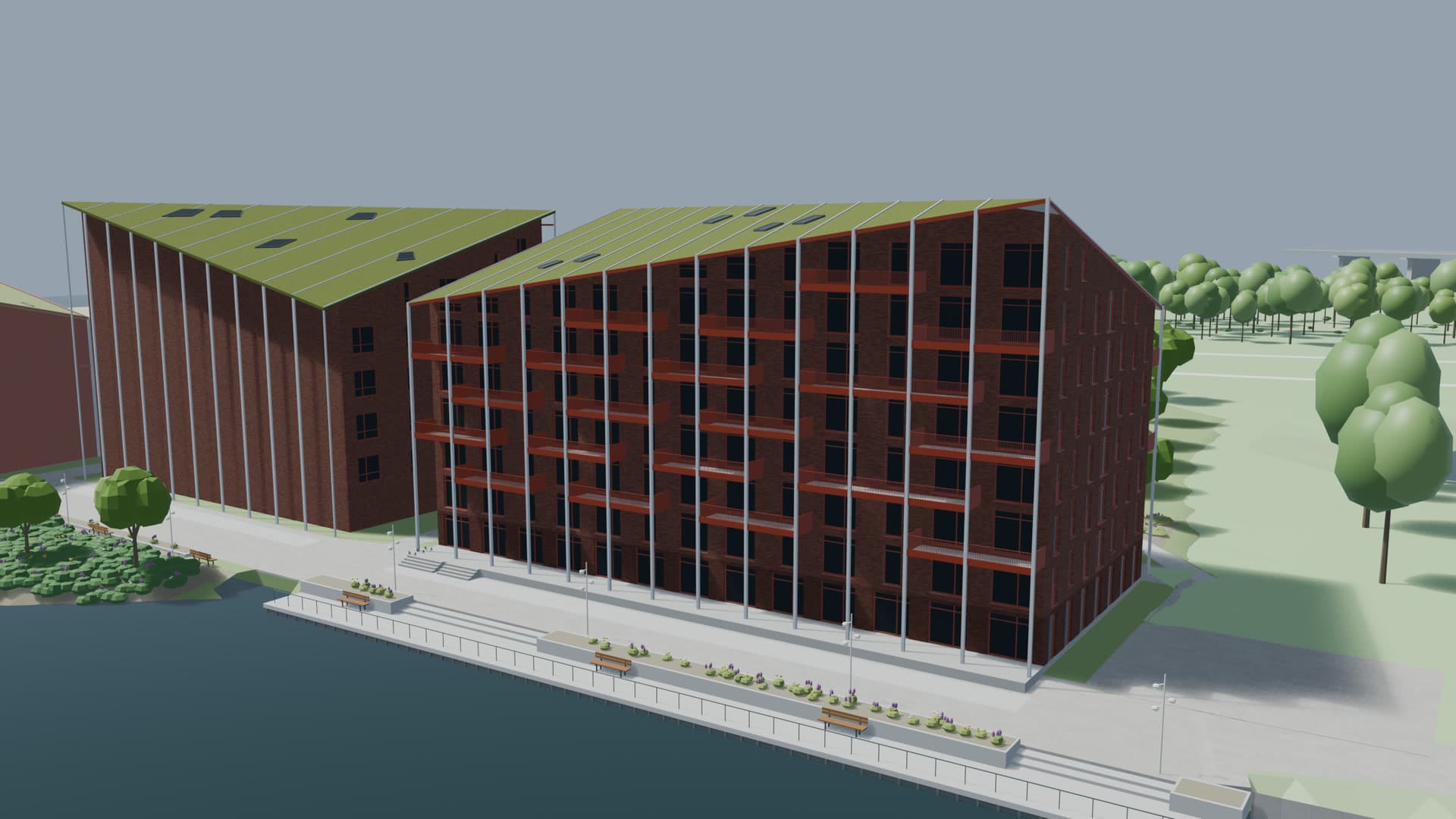 Gebouw D1 aan de kade, 3D-model