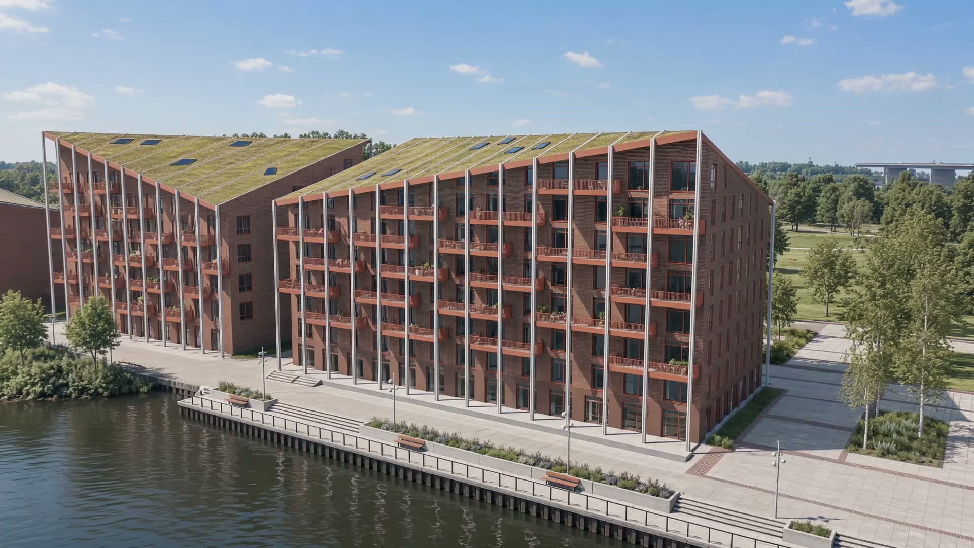 Gebouw D1 aan de kade, fotorealistisch